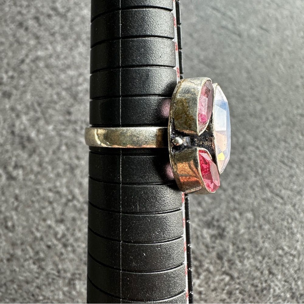 NEW Elegant Opalite Pink Tourmaline Marquise Gemstone Silver Statement Ring Sz 8 - Picture 6 of 12